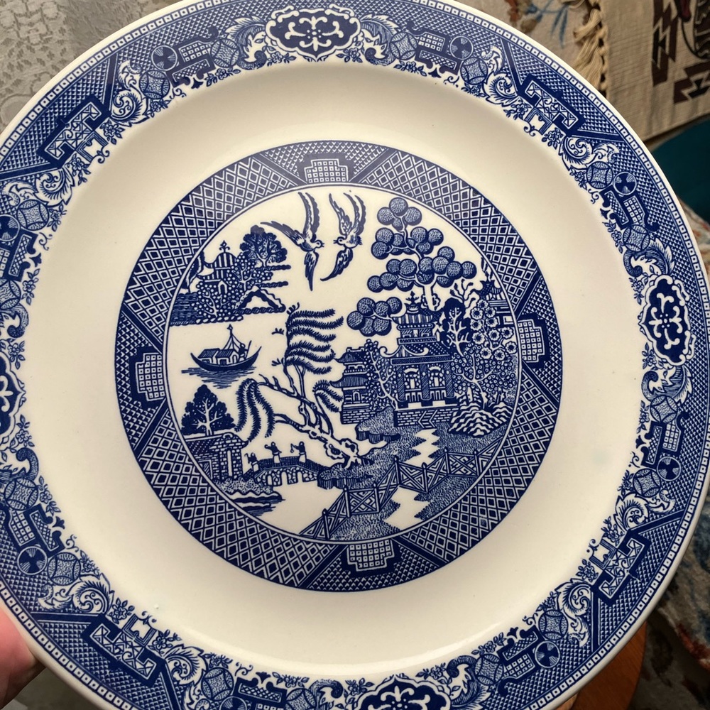 VINTAGE BLUE WILLOW ROYAL SEBRING ,OHIO CHINOISERIE ASIAN FLOW 12” PLATTER